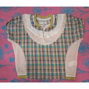 Cotelac womens small shabby chic top patchwork boxy brown green viscose cotton